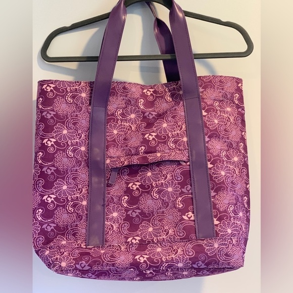 Purple Flowered Women’s Girls Tote Bag Medium Beach Pool - Picture 1 of 6